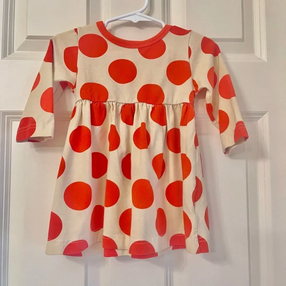 Kelly’s Kids Girls Orange and Cream Polka Dot Dress 12M - Picture 3 of 6